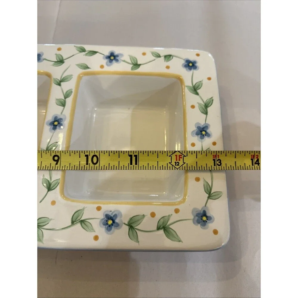 Pfaltzgraff Melissa Relish Dish 3 Part Divided Tidbit Serving Tray Blue Floral